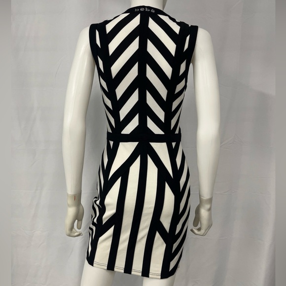 Bebe Y2K Black + White Logo Zip Wiggle Pencil Bodycon Day Night Sexy Dress Small - Picture 7 of 9